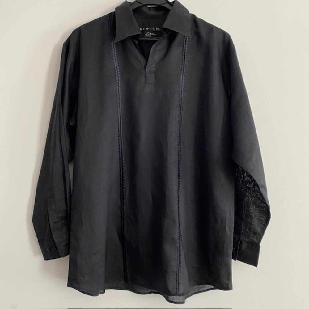 Men's Black Linen Shirt - 2XL